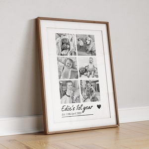 Lámina personalizada del primer año del bebé, marco de fotos para recién nacidos, regalo para el primer año, póster del Día del Padre, arte mural para mamás primerizas, regalo para el primer cumpleaños del bebé.