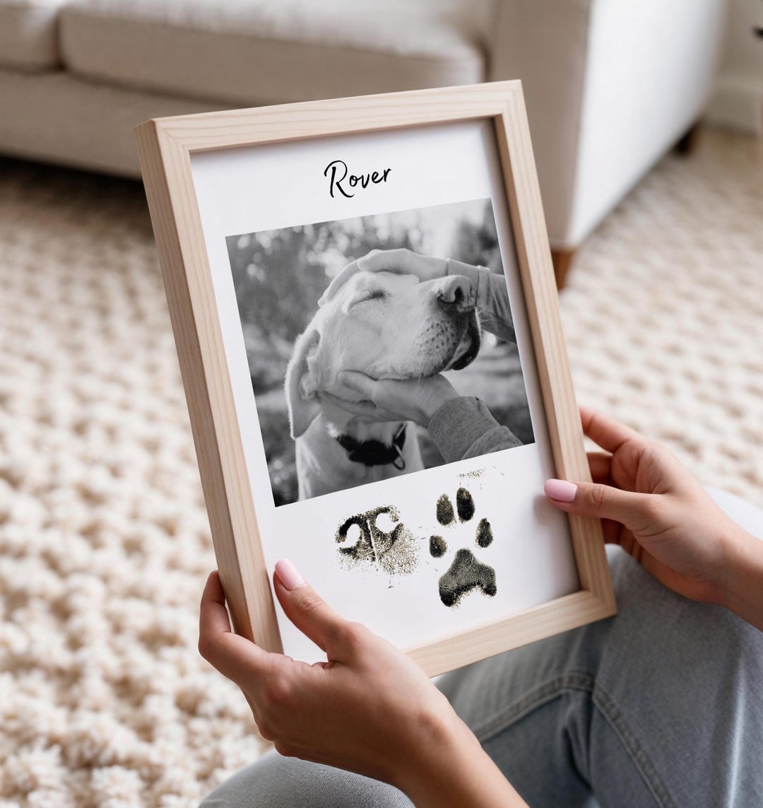 Custom Pet Memorial Photo Print With Added Nose and Paw Print, Dog ...