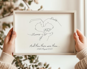 Personalised New Baby Print, New Parents Family Hands Line Art Gift
