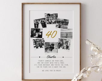 Personalised 40th Birthday Photo Gift Forty Collage Milestone Birthday Print