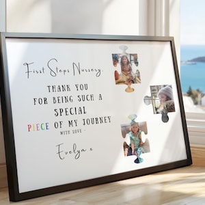 Personalised thank you gift for childminder, puzzle photo print with child name photos and heartfelt thank you message
