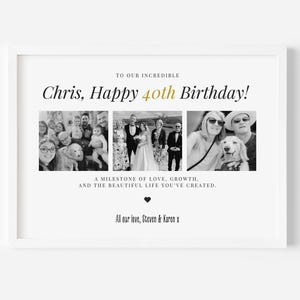 40th Birthday Personalised Photo Gift, Milestone Custom Print, Gift for 40th Birthday, Unique Birthday Gift Frame for Mum Dad Friend Sister