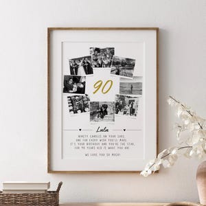 Personalisierte 90. Geburtstag Foto-Collage, 90. Feier Geschenk, Neunzig Wandkunst, Polaroid-Foto-Collage, Einzigartiges Meilenstein Geschenk Mama Papa Freund