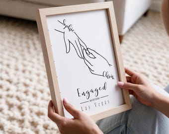 Personalised Proposal Gift for Couple, Newly Engaged Line Art Print