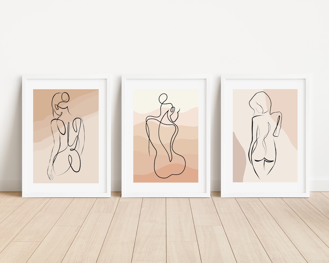 Minimalist Nude Line Art Set of 3 Prints, Abstract Female Body Wall Art ...