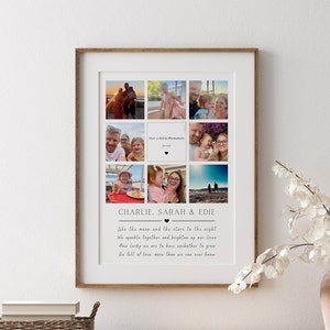 Personalisierter Foto-Collagenrahmen, Benutzerdefiniertes Familienbildgeschenk mit Namen und Nachrichtendruck