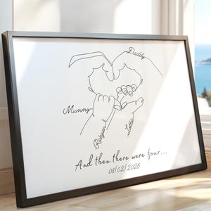 Personalised Second Baby Hand Line Art, Newborn Baby Print, Mum Birthday Gift