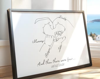 Personalised Family of Four New Baby Gift, Second Child Gift, Newborn Birth Keepsake Print