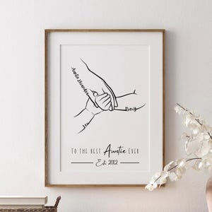 Custom Auntie Hands Line Art Print: Birthday Gift for Aunt