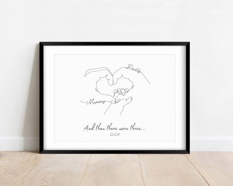 Unique family handprint artwork, perfect gift for new parents or baby shower celebrations.