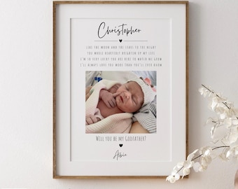 Personalised Godfather Proposal Print, Photo & Quote, Christening Gift