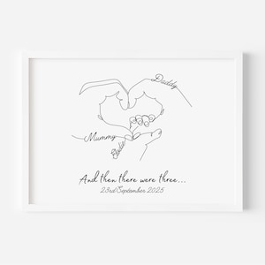 Personalised New Baby Print, New Parents Family Hands Line Art Gift, Newborn Keepsake image 2