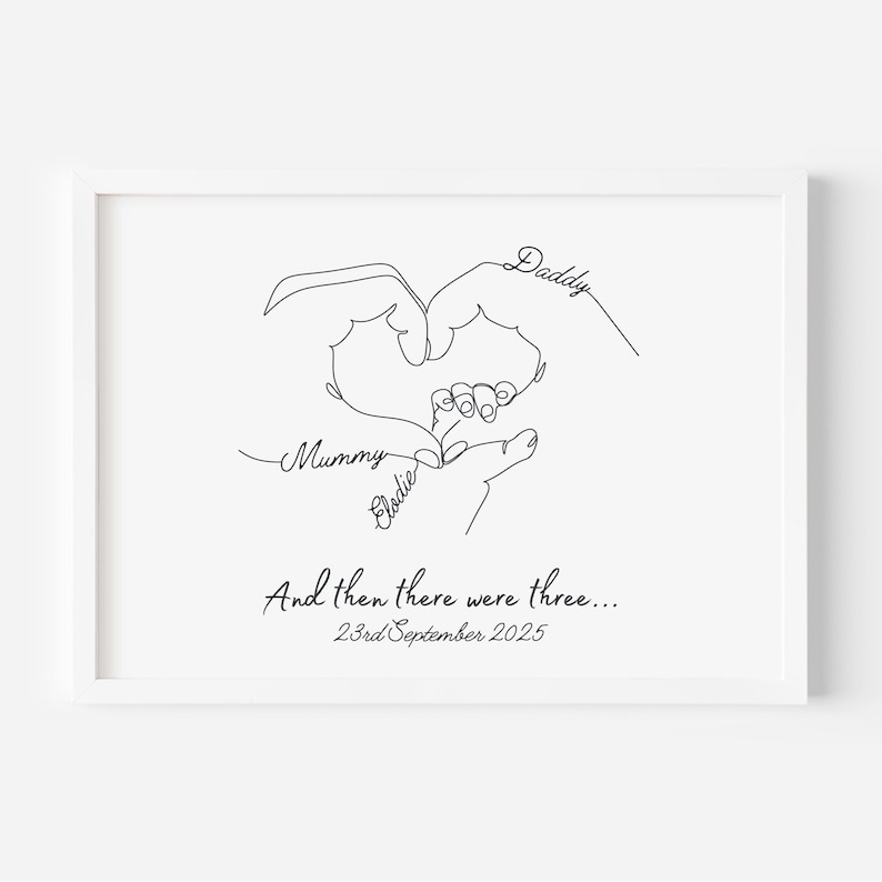 Personalised New Baby Print, New Parents Family Hands Line Art Gift, Newborn Keepsake image 2