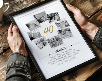 Personalised 40th Birthday Photo Gift Forty Collage Milestone Birthday Print
