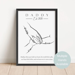 Regalo personalizzato "Daddy Hands", regalo per la festa del papà, regalo per papà da 1 a 5 bambini e cane, impronta personalizzata della mano di padre e figli, cornice regalo per neo-papà