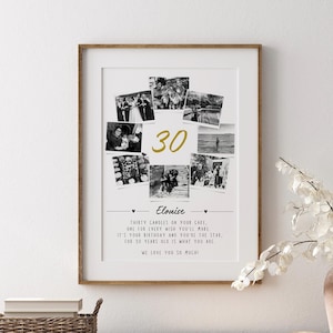 Personalised 30th Birthday Photo Collage, 30th Birthday Gift, 30th Celebration Wall Art, Polaroid Photo Decor, 30 Years Old Gift Best Friend