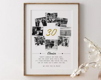 Personalised 30th Birthday Photo Gift, Milestone Print Thirty Keepsake Gift Frame