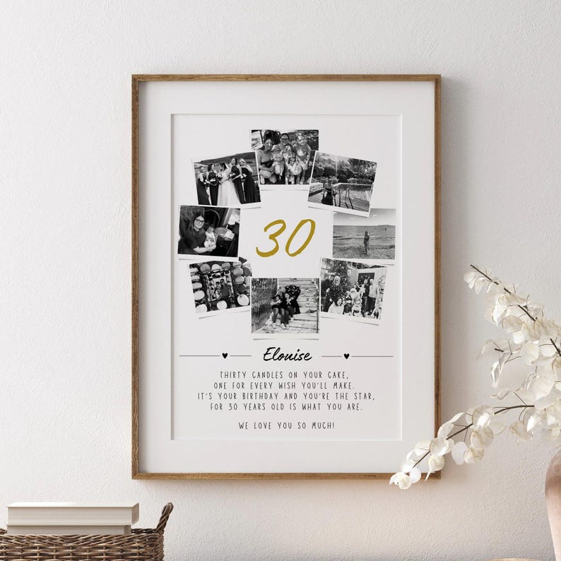 Personalised 30th Gift for Her, Birthday Photo Collage Gift Print image 4