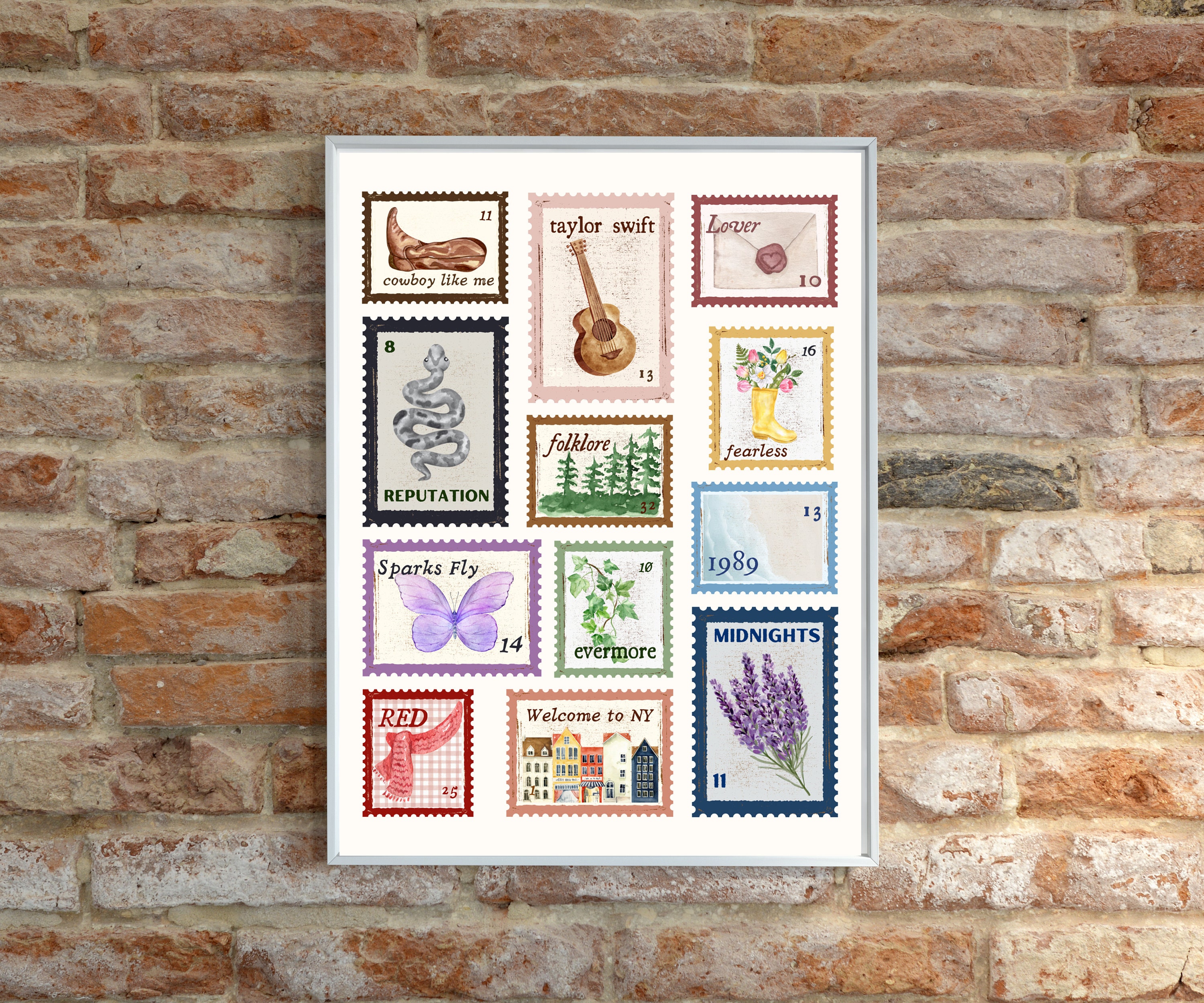 Taylor Swift Albums Stamps Wall Print Taylor Swift Postal Stamps