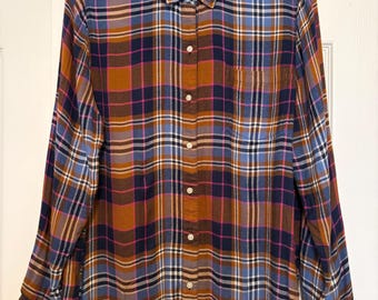 Lucky Brand Womens L Shirt Boho western cowgirl flannel soft long sleeve