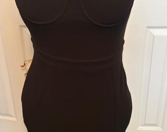 Black Midi Bodycon Dress with Sweetheart Bust and Side Slit