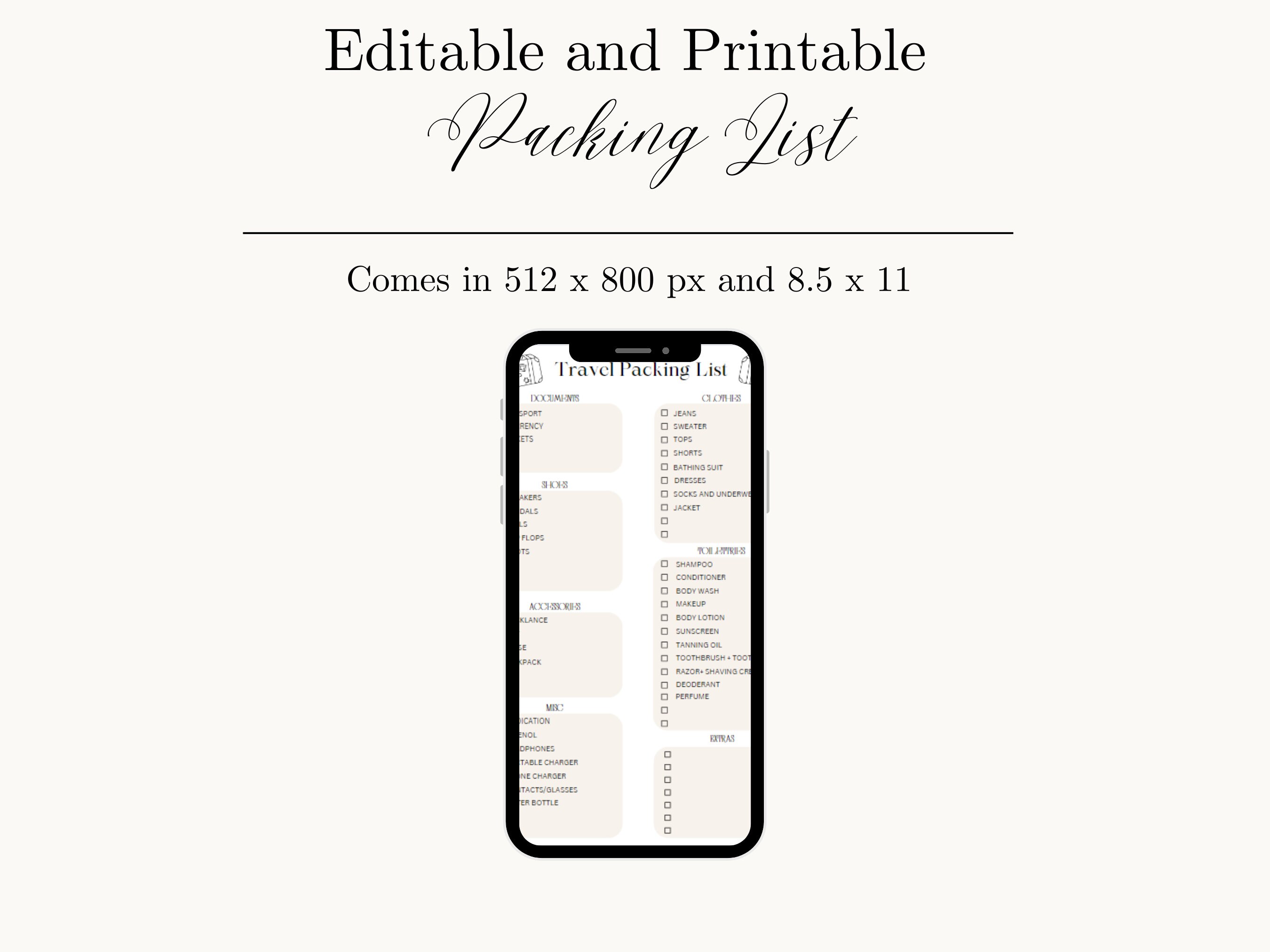 Editable Travel Packing List Template Travel Planner Packing List ...
