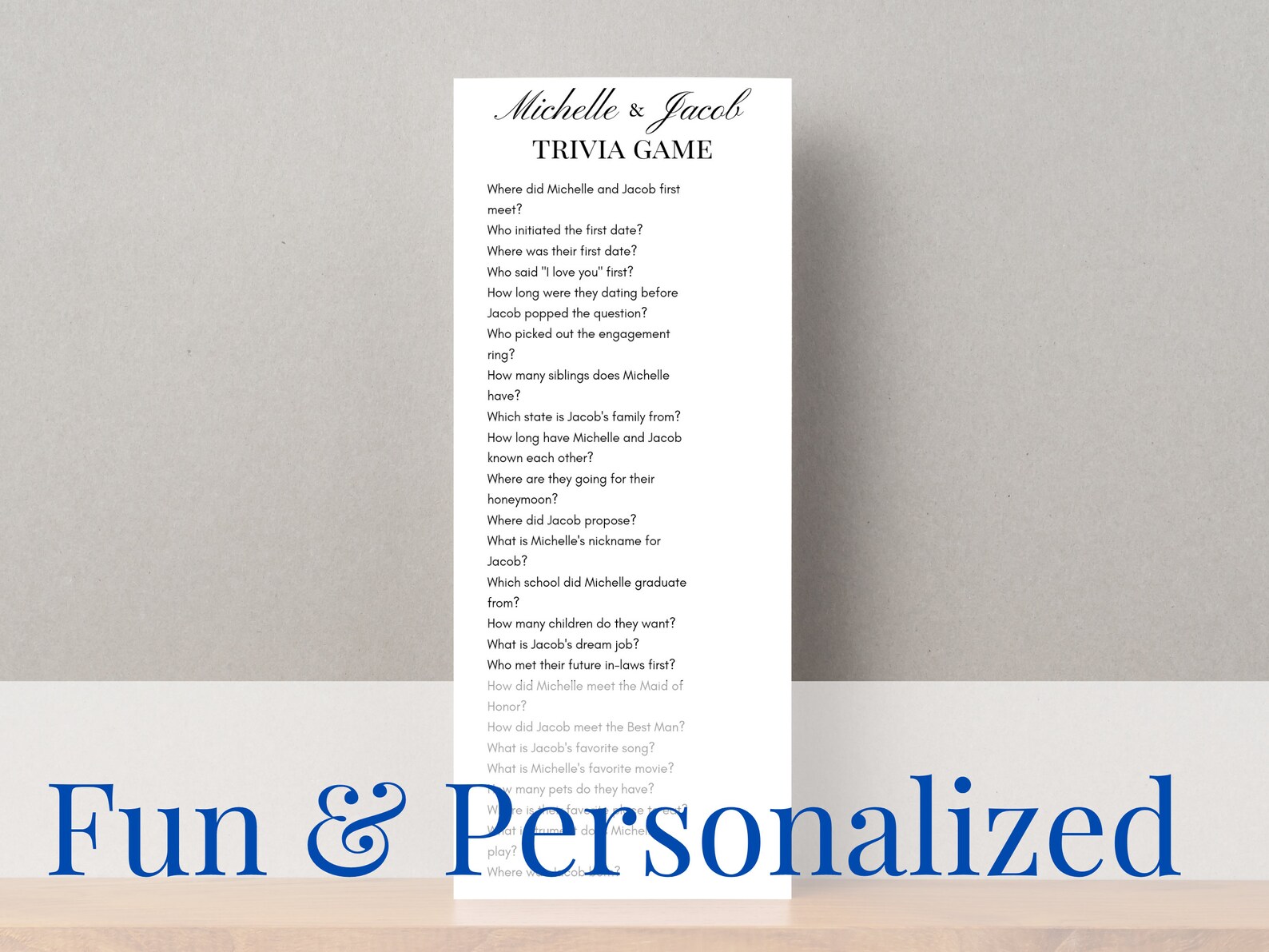 Printable Wedding Trivia Game Template | Bridal Shower Game or Fun ...