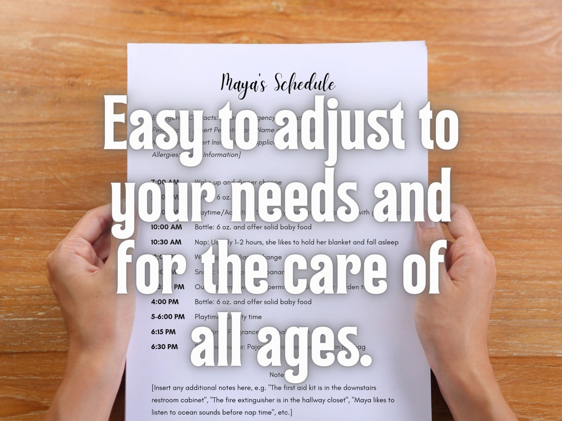 Printable Baby Schedule Template for New Caregivers, Nannies, and ...