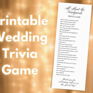 Wedding Trivia Game | Bridal Shower, Reception (Instant Download)