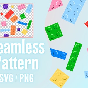 Rainbow Toy Brick Seamless Pattern, PNG/SVG (Digital Download)