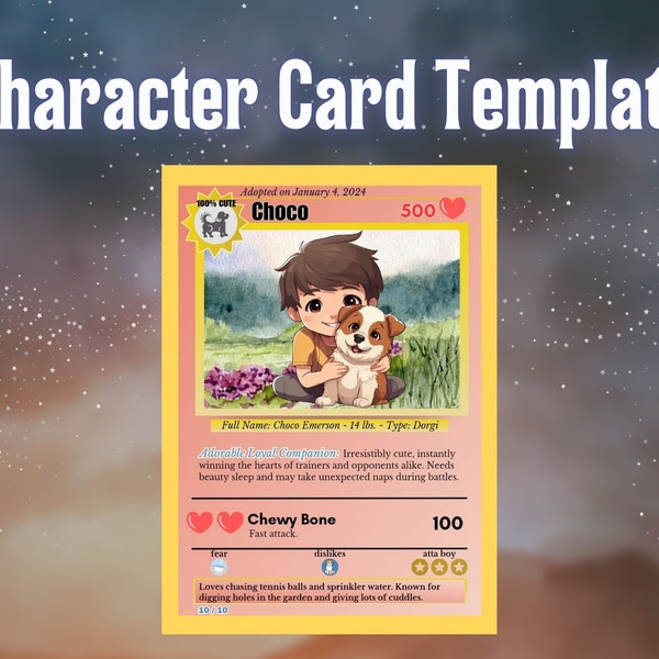 Cute Trading Card Game TCG Template - Fun DIY Pet Portraits - Great Gift Idea for Gamers - Unique Invitation- Editable & Printable Download