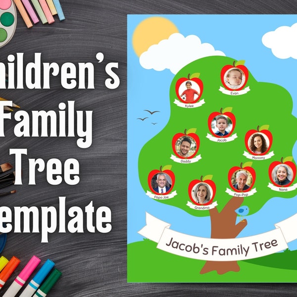 Kids' Family Apple Tree Template for Printable Children's Decor and Classroom - Fun Art Project for Families - A2 and 18x24" Poster Sizes