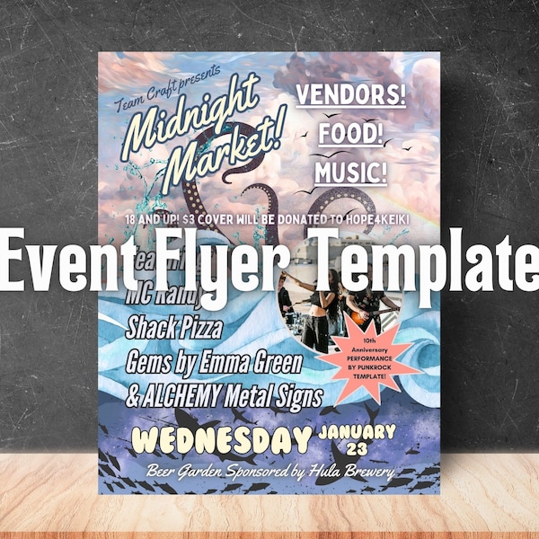 Artistic Event Flyer Template | Nautical Sunset Theme | Printable & Editable for Festivals, Concerts, Crafts Fairs, and More!