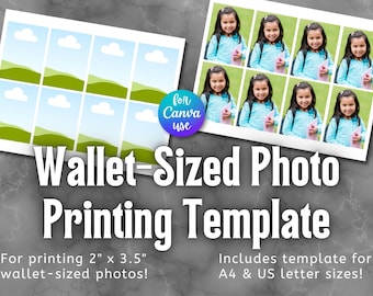 Printable 2.5&quot; x 3.5&quot; Photo Template | DIY Wallet Portraits | Instant Download | For Printing on A4 and 8.5&quot; x 11&quot; Standard US Letter Size