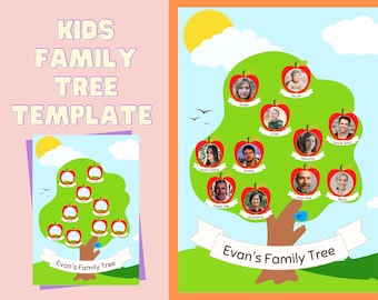 Kids' Family Apple Tree Template for Printable Children's Decor and Classroom - Fun Art Project for Families - A2 and 18x24" Poster Sizes