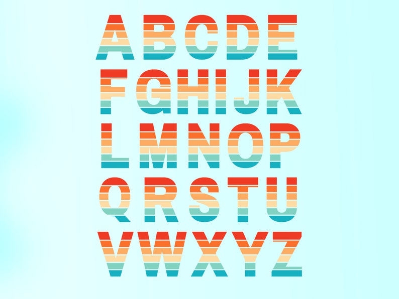 Throwback Lettering Retro Font PNG Uppercase Throwback Letters A to Z Printable for ...