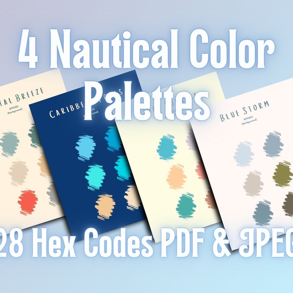 28 Ocean & Sea Colors - 4 Nautical Hex Code Palettes - Instant Download PDF and JPEG - Digital Color Swatches for Branding and Design