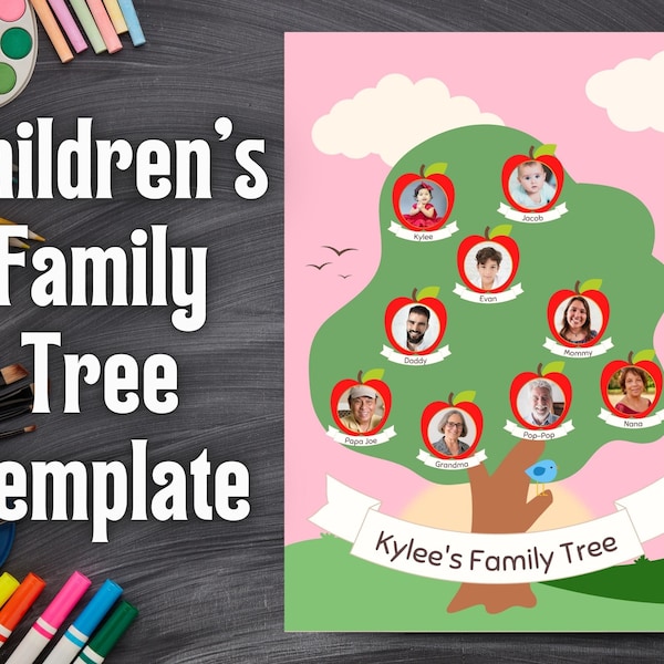 Kids' Family Apple Tree Template for Printable Children's Decor and Classroom - Fun Art Project for Families - A2 and 18x24" Poster Sizes