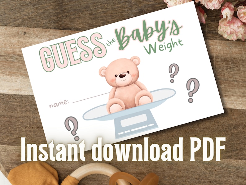 Printable Baby Shower Game Guess the Baby's Weight Fun Game for Your