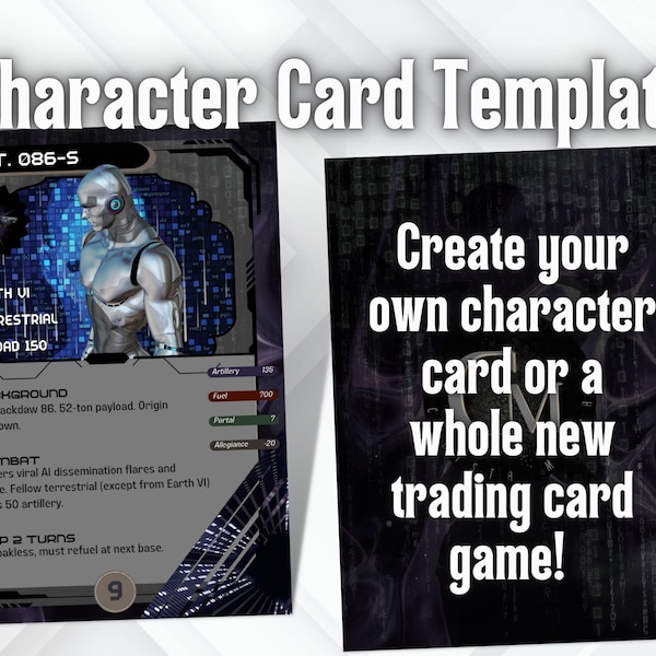 Dark Futuristic Character Card Template - Editable DIY TCG - Customize For Your Game - All Elements Included!