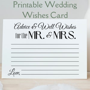 Conseils imprimables et bons voeux pour la carte de mariage de M. et Mme - Livre d'or Alternative Memento pour la mariée et le marié - Téléchargement instantané