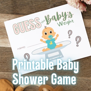 Jeu imprimable de baby shower - Devinez le poids du bébé - Jeu amusant pour vos invités - Facile : imprimez, découpez et jouez - PDF de taille A4 et lettre US