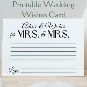 Conselhos e desejos para impressão de duas noivas para a Sra. - Cartão de casamento - Alternativa ao livro de visitas - Lembrança para casamento - Download instantâneo