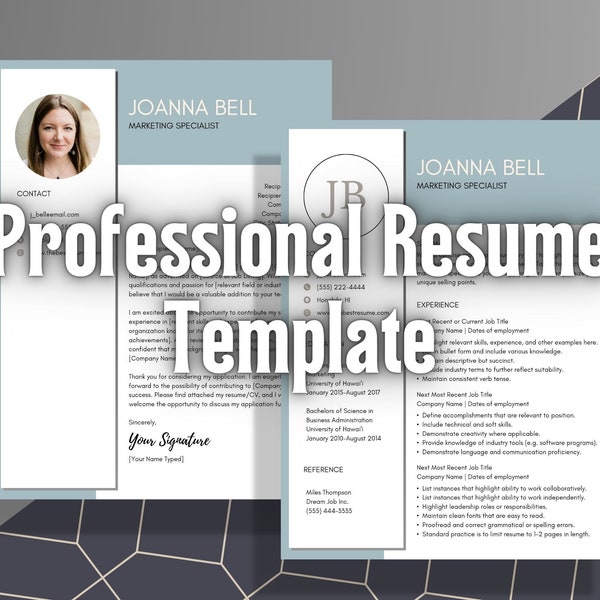 Professional Resume CV Template With Cover Page Letter Template - With Photo and Without Photo - Easy to Edit - Includes Resume Writing Tips