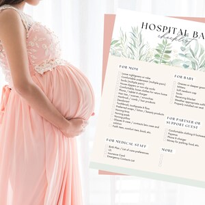 Neutral Botanical Hospital Bag Checklist for Expecting Moms & Newborn Babies Pre-filled and Blank Digital Downloads