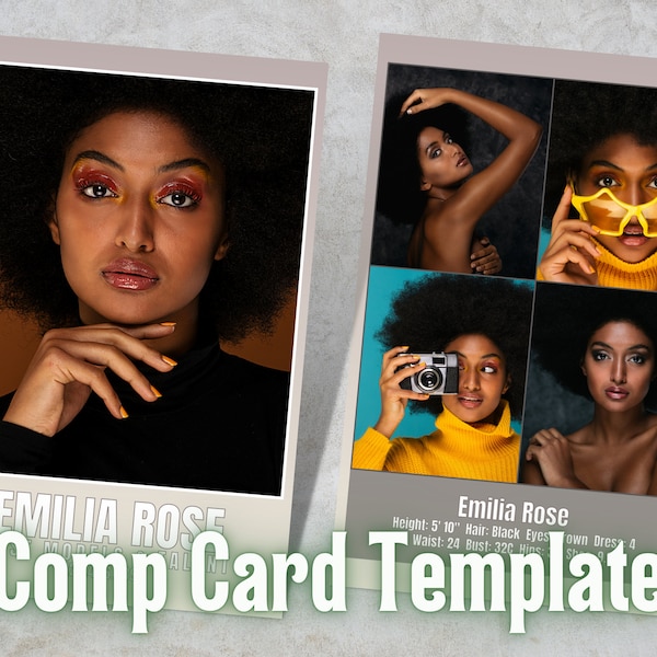 Chic Comp Card Template for Models / Actors - Put Your Best Face Forward with a Simple & Elegant DIY Zed Card That Lets Your Talents Shine