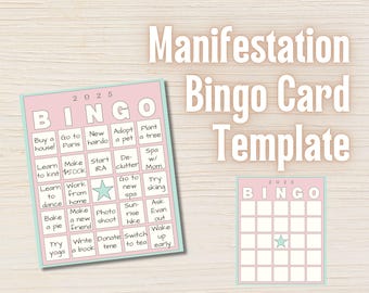 Manifestation Bingo Card Template | Printable DIY Bingo Cards for Fun & Goals | New Year Predictions Game and Manifesting | Instant Download