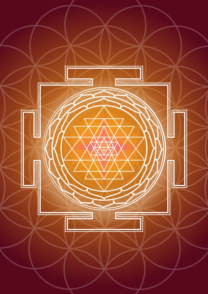 Sri Yantra Flower of Life Print | Sacred Geometry Wall Art | Sri Yantra ...