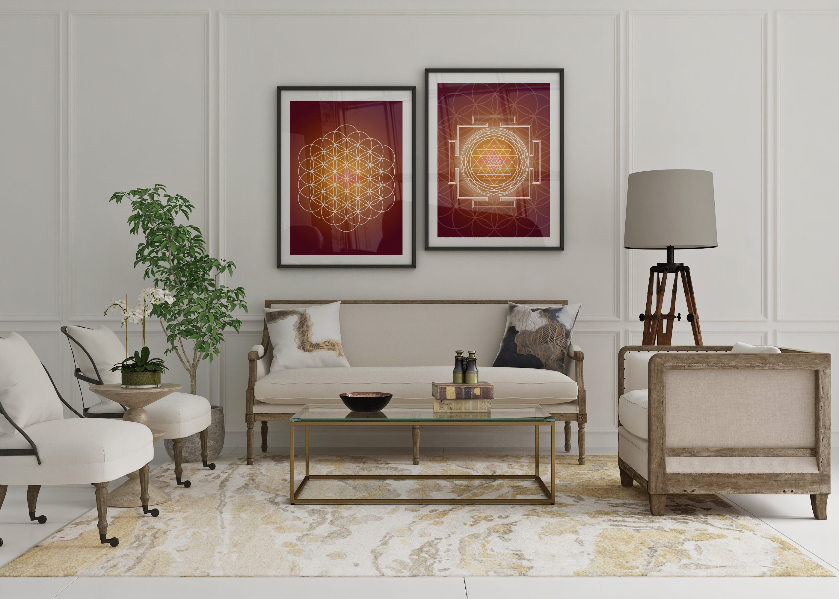 Sri Yantra Flower of Life Print | Sacred Geometry Wall Art | Sri Yantra ...
