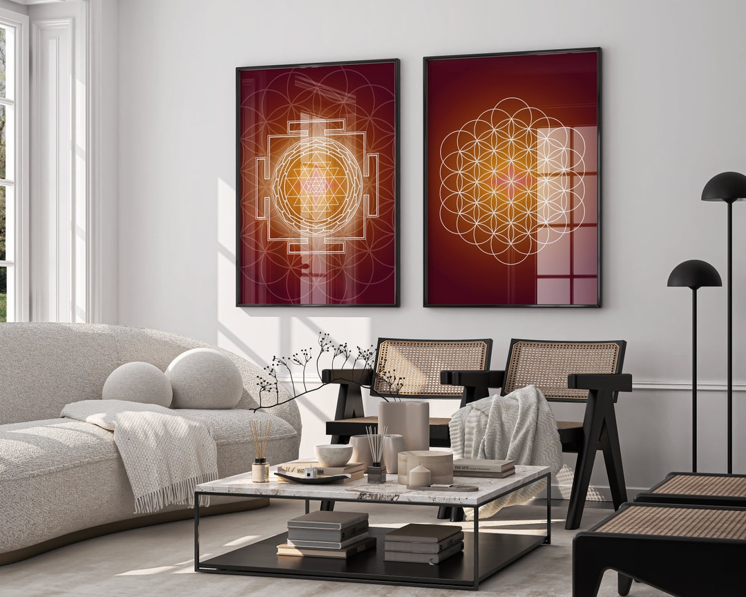 Sri Yantra Flower of Life Print | Sacred Geometry Wall Art | Sri Yantra ...